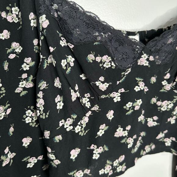BP. Women’s Lace Trim Long Sleeve‎ Crop Top In Black Kasey Ditsy Size Small - Picture 3 of 9